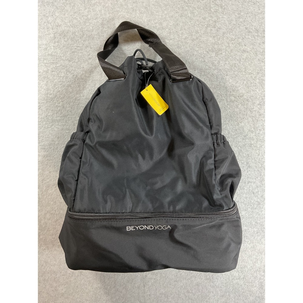 Beyond Yoga Pack And Go Backpack Black Nylon Drawstring Gym Travel Bag NEW